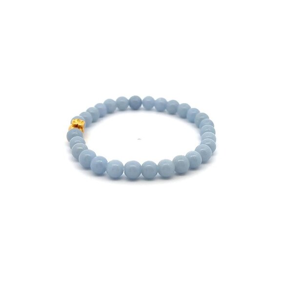 24K Gold Money Bag Lucky Charm Stretchable Bracelet Natural Angelite 6mm - Picture 4 of 5